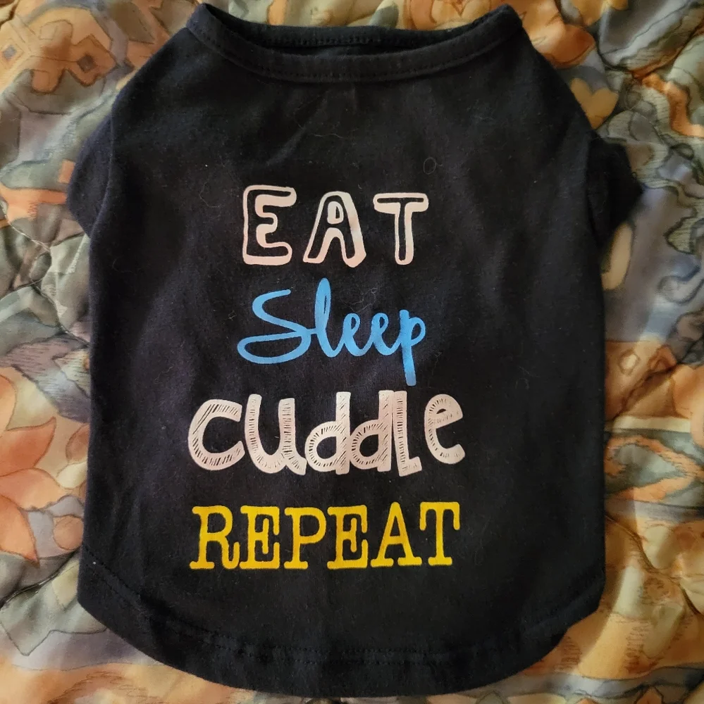 HP 😀 Vtg B.Happi... Small Dog Black T-Shirt, Eat Sleep Cuddle Repeat